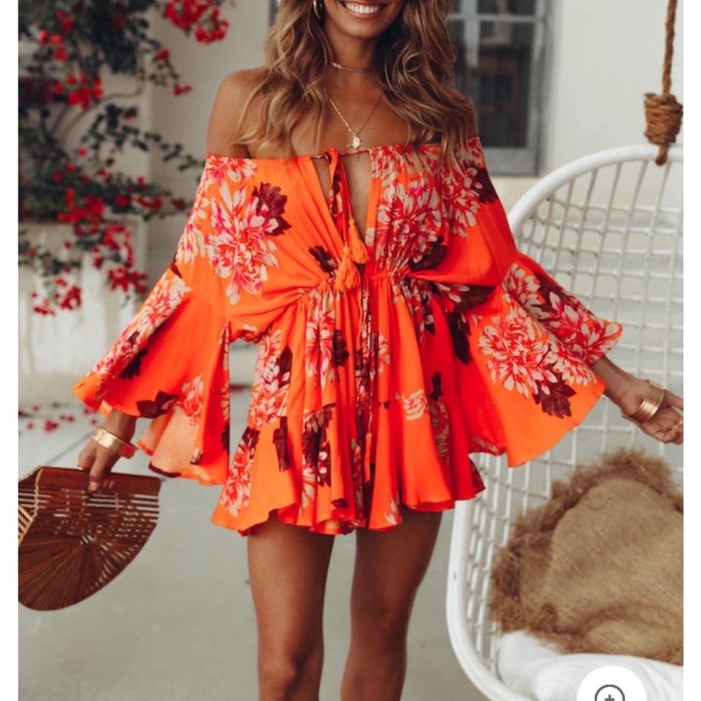 Hello Molly Bright Orange Floral Jumpsuit